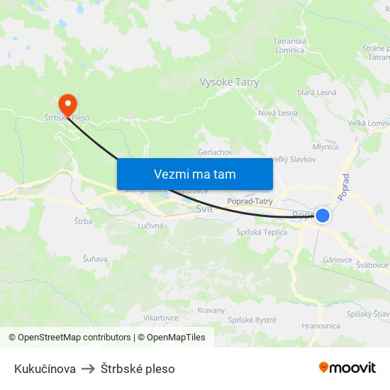 Kukučínova to Štrbské pleso map