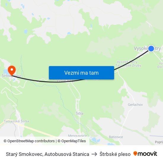 Starý Smokovec, Autobusová Stanica to Štrbské pleso map