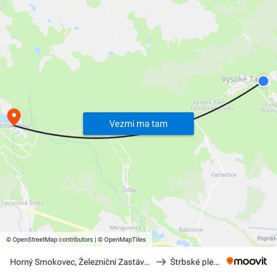 Horný Smokovec, Železniční Zastávka to Štrbské pleso map