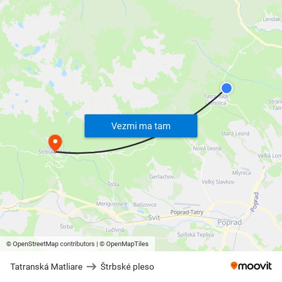 Tatranská Matliare to Štrbské pleso map