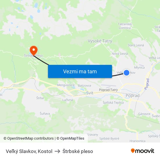 Veľký Slavkov, Kostol to Štrbské pleso map