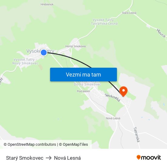 Starý Smokovec to Nová Lesná map