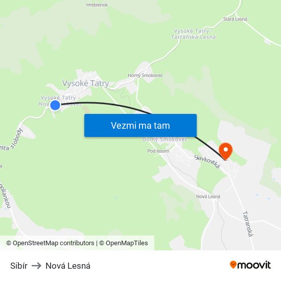 Sibír to Nová Lesná map