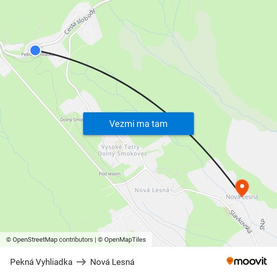 Pekná Vyhliadka to Nová Lesná map