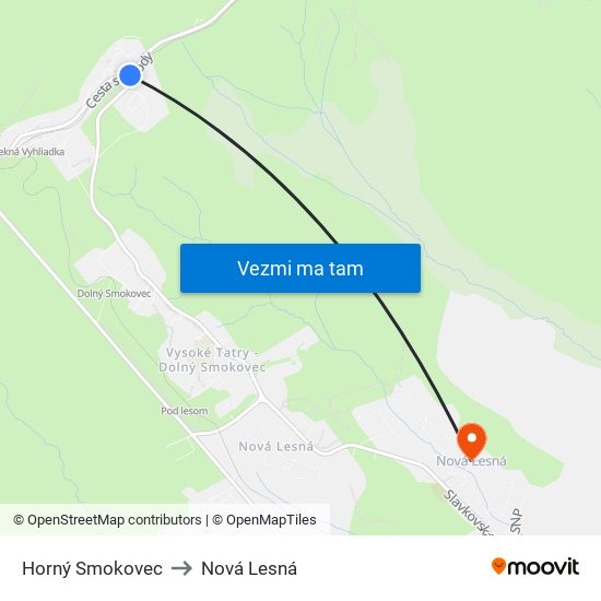 Horný Smokovec to Nová Lesná map