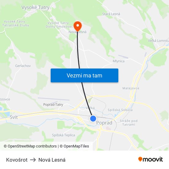 Kovošrot to Nová Lesná map