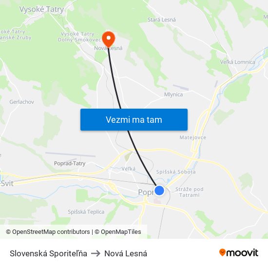 Slovenská Sporiteľňa to Nová Lesná map