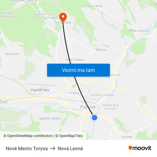 Nové Mesto Torysa to Nová Lesná map