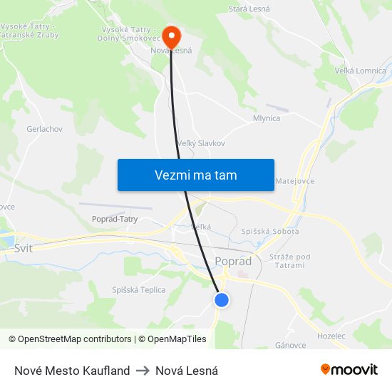 Nové Mesto Kaufland to Nová Lesná map