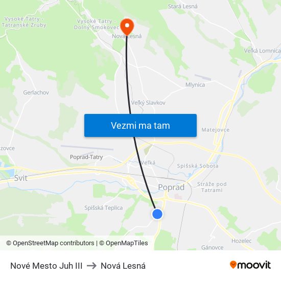 Nové Mesto Juh III to Nová Lesná map