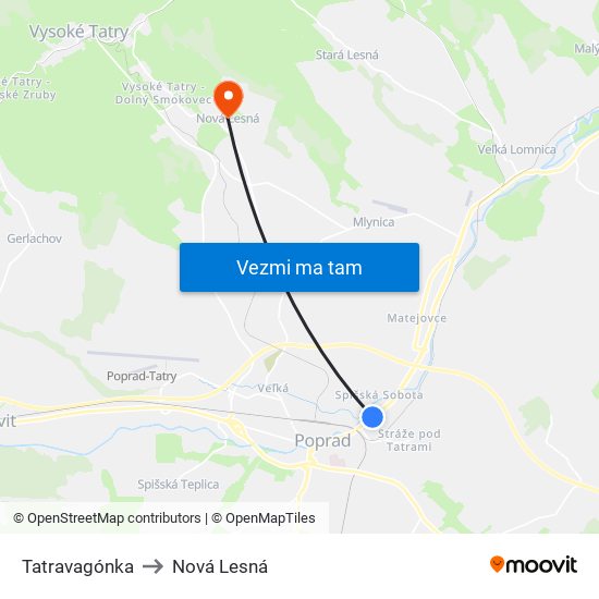 Tatravagónka to Nová Lesná map