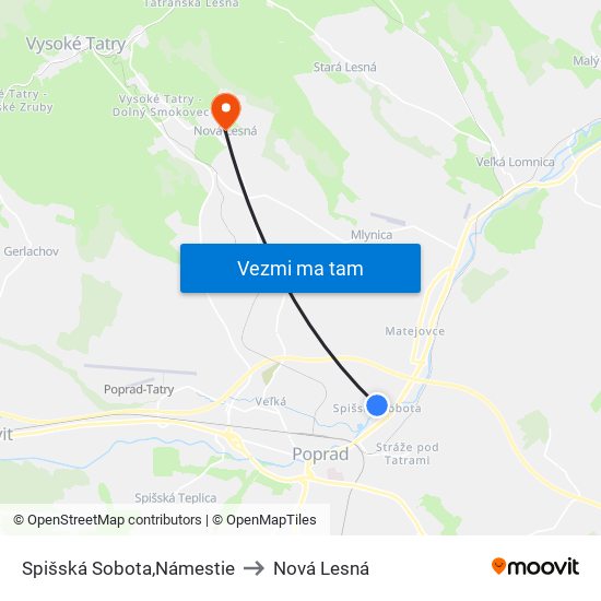 Spišská Sobota,Námestie to Nová Lesná map