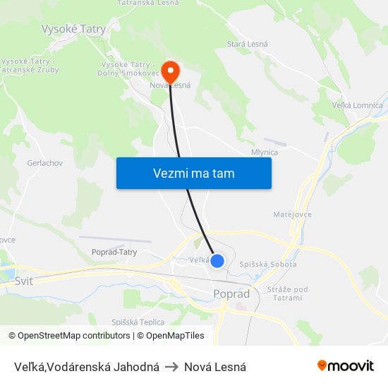 Veľká,Vodárenská Jahodná to Nová Lesná map