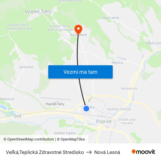 Veľká,Teplická Zdravotné Stredisko to Nová Lesná map