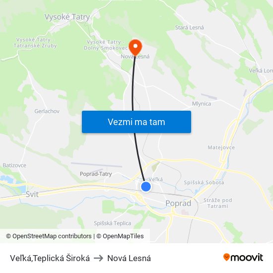 Veľká,Teplická Široká to Nová Lesná map