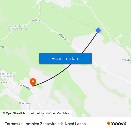 Tatranská Lomnica Zastavka to Nová Lesná map