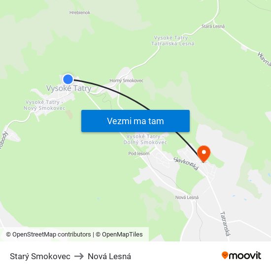 Starý Smokovec to Nová Lesná map