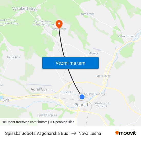 Spišská Sobota,Vagonárska Bud. to Nová Lesná map