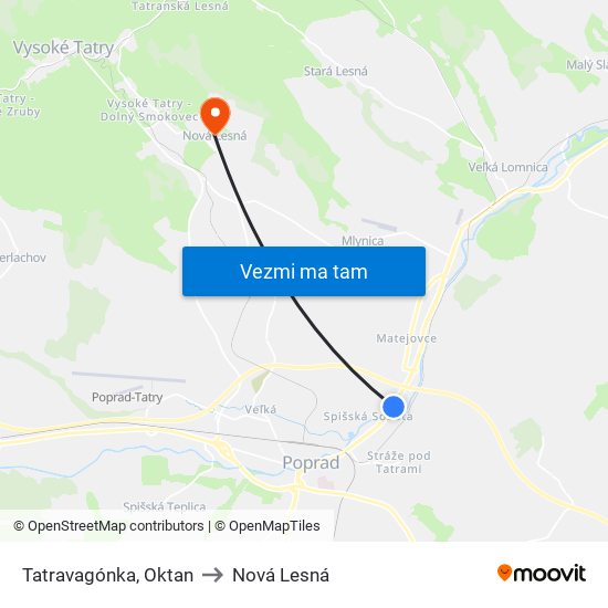 Tatravagónka, Oktan to Nová Lesná map