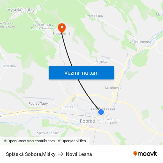 Spišská Sobota,Mláky to Nová Lesná map