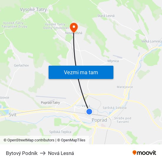 Bytový Podnik to Nová Lesná map