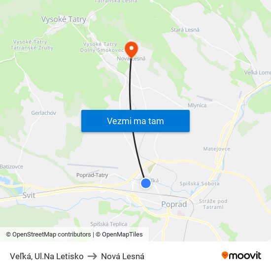 Veľká, Ul.Na Letisko to Nová Lesná map