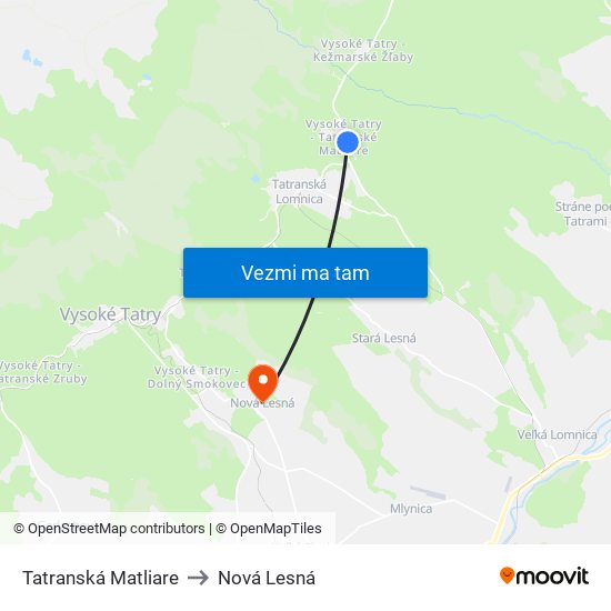 Tatranská Matliare to Nová Lesná map