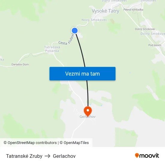 Tatranské Zruby to Gerlachov map