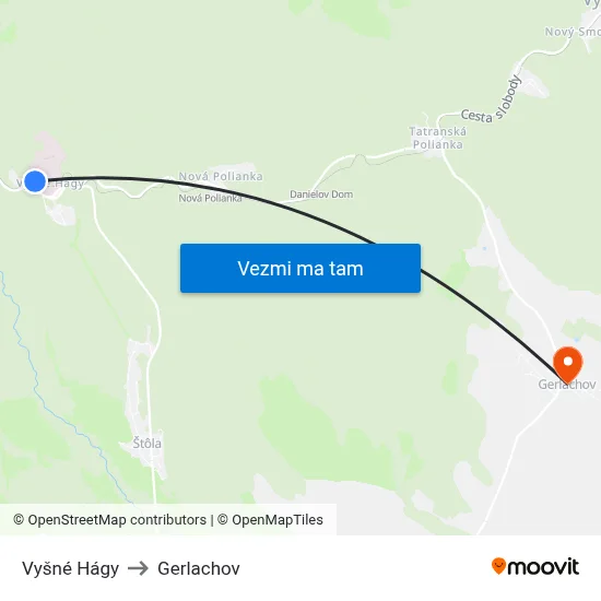 Vyšné Hágy to Gerlachov map