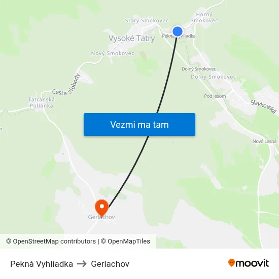 Pekná Vyhliadka to Gerlachov map