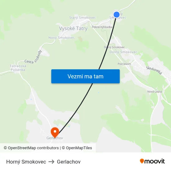 Horný Smokovec to Gerlachov map