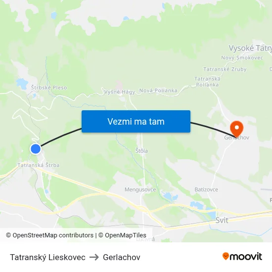 Tatranský Lieskovec to Gerlachov map
