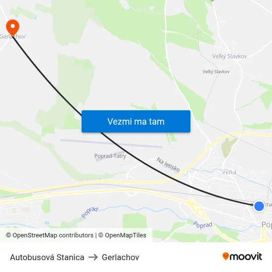 Autobusová Stanica to Gerlachov map