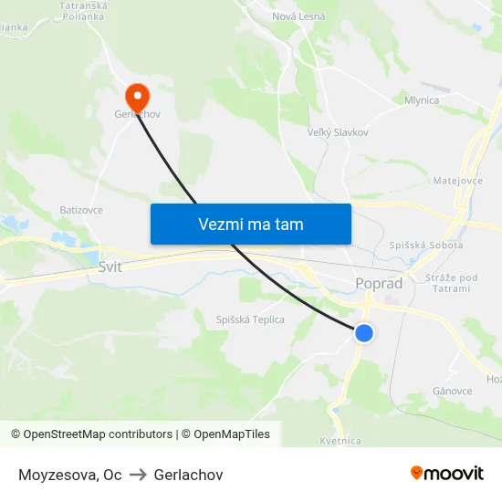 Moyzesova, Oc to Gerlachov map