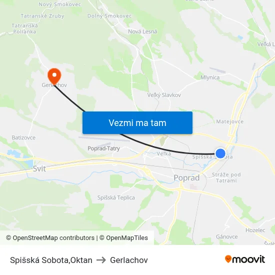 Spišská Sobota,Oktan to Gerlachov map