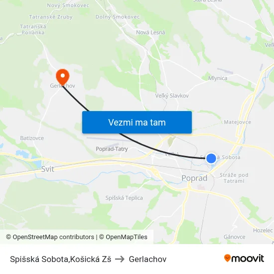 Spišská Sobota,Košická Zš to Gerlachov map