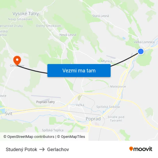Studený Potok to Gerlachov map