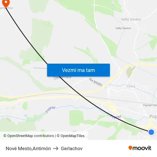 Nové Mesto,Antimón to Gerlachov map