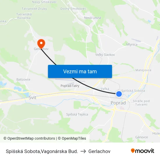 Spišská Sobota,Vagonárska Bud. to Gerlachov map