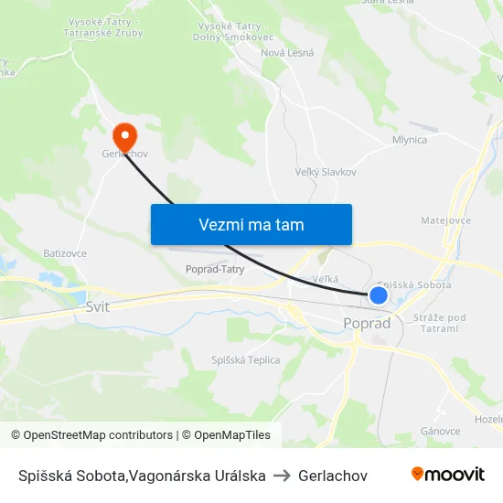 Spišská Sobota,Vagonárska Urálska to Gerlachov map