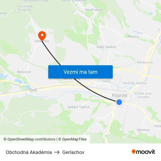 Obchodná Akadémia to Gerlachov map