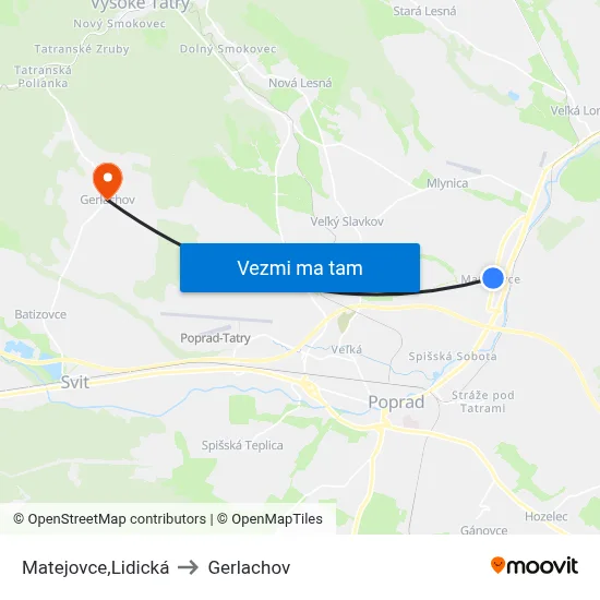 Matejovce,Lidická to Gerlachov map