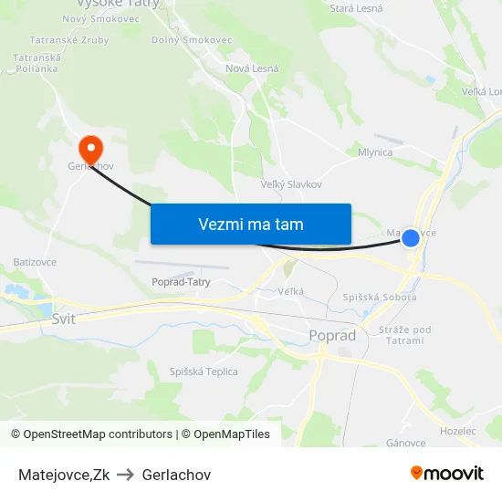 Matejovce,Zk to Gerlachov map