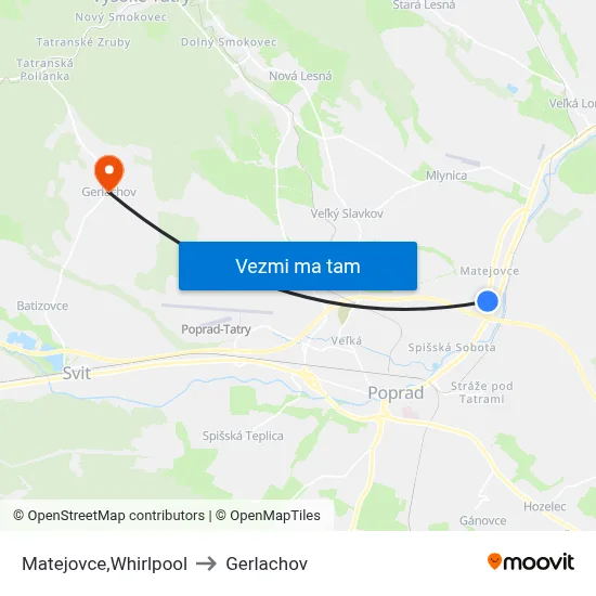 Matejovce,Whirlpool to Gerlachov map