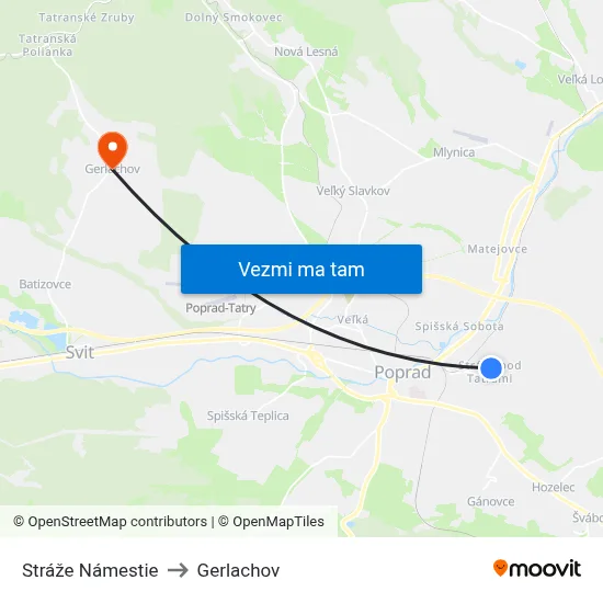 Stráže Námestie to Gerlachov map