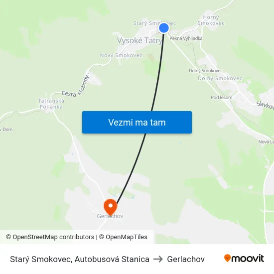Starý Smokovec, Autobusová Stanica to Gerlachov map