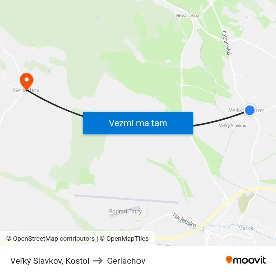Veľký Slavkov, Kostol to Gerlachov map
