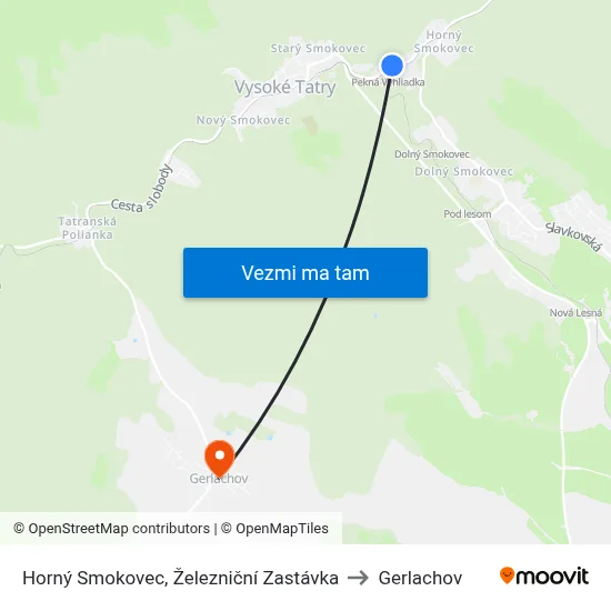 Horný Smokovec, Železniční Zastávka to Gerlachov map