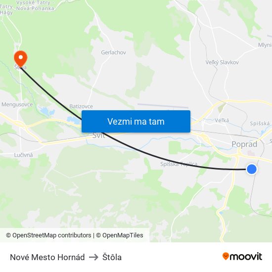 Nové Mesto Hornád to Štôla map