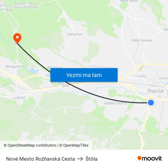 Nové Mesto Rožňavská Cesta to Štôla map